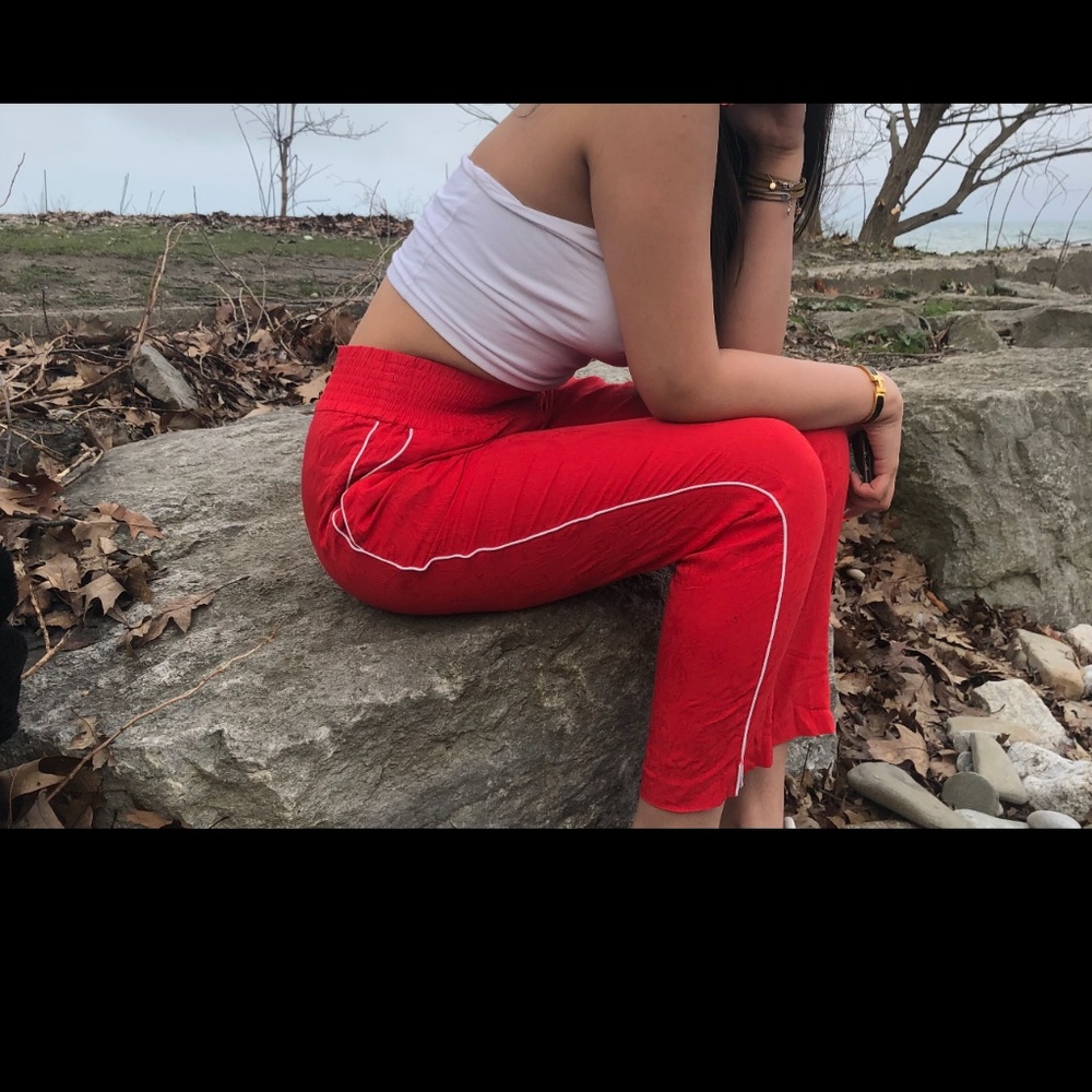 Red casual pants